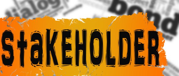 Word cloud with stakeholder word on yellow banner